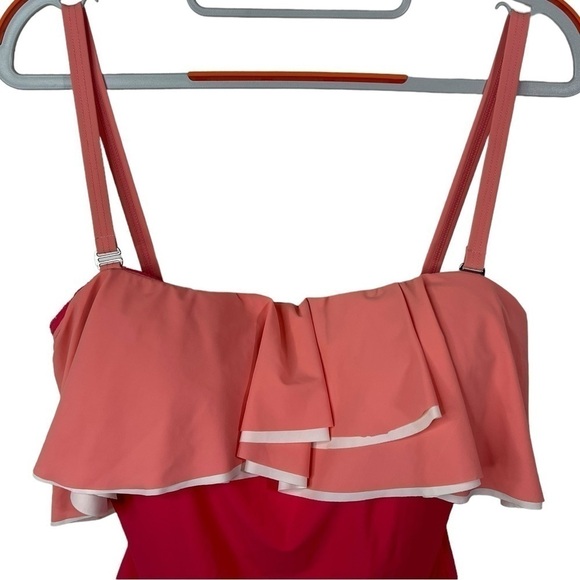 Contours by Coco Reef Women's Agate Ruffle Bandeau ONE Piece, Hibiscus Sz 12/36D - Picture 3 of 16